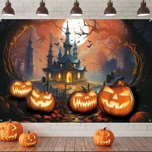 Spooky Halloween Castle Wall Art with Pumpkins